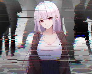 Preview wallpaper girl, glitch, interference, anime, art