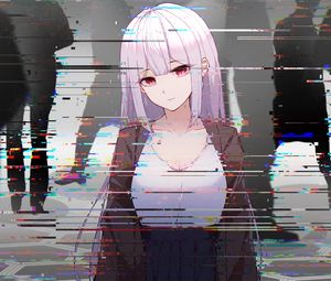 Preview wallpaper girl, glitch, interference, anime, art