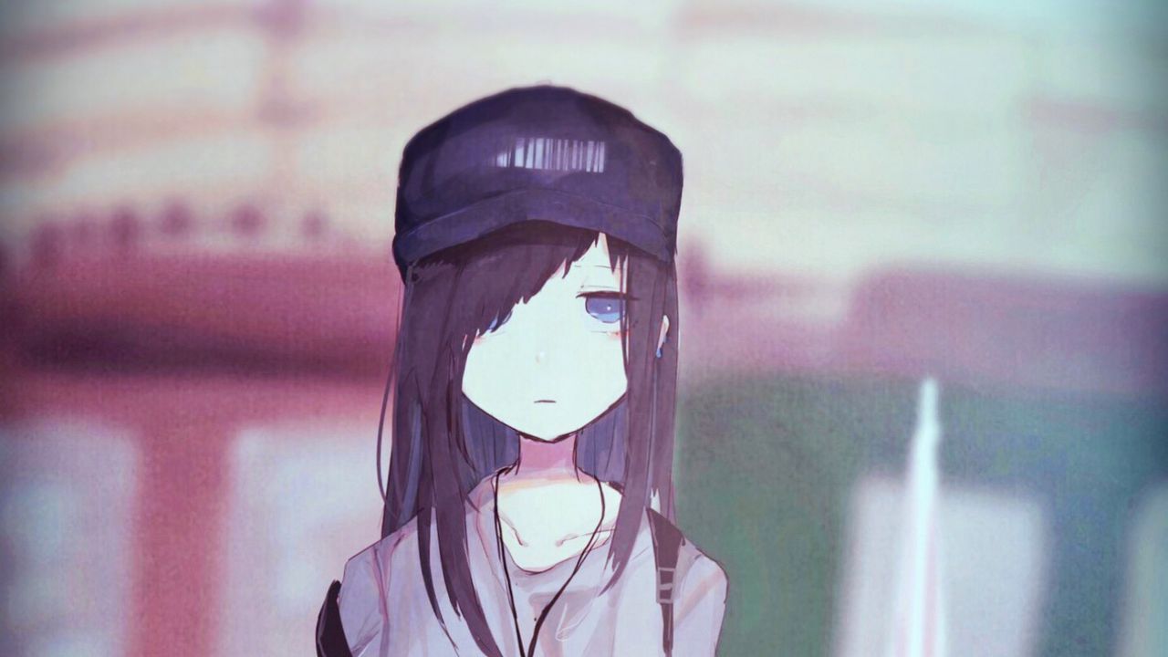 Wallpaper girl, gloomy, cap, anime, art