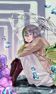 Preview wallpaper girl, gloomy, umbrella, anime, art