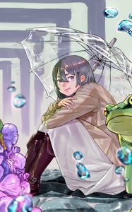 Preview wallpaper girl, gloomy, umbrella, anime, art