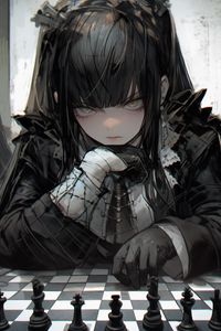 Preview wallpaper girl, gloves, chess, anime