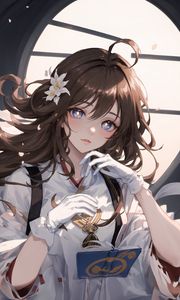 Preview wallpaper girl, gloves, flower, book, anime