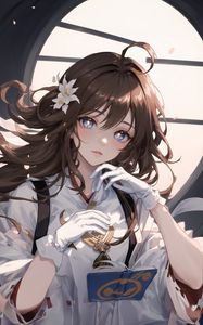 Preview wallpaper girl, gloves, flower, book, anime