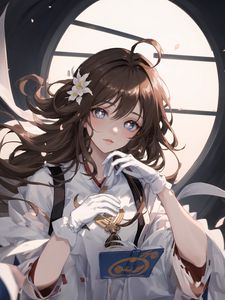 Preview wallpaper girl, gloves, flower, book, anime