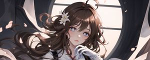 Preview wallpaper girl, gloves, flower, book, anime