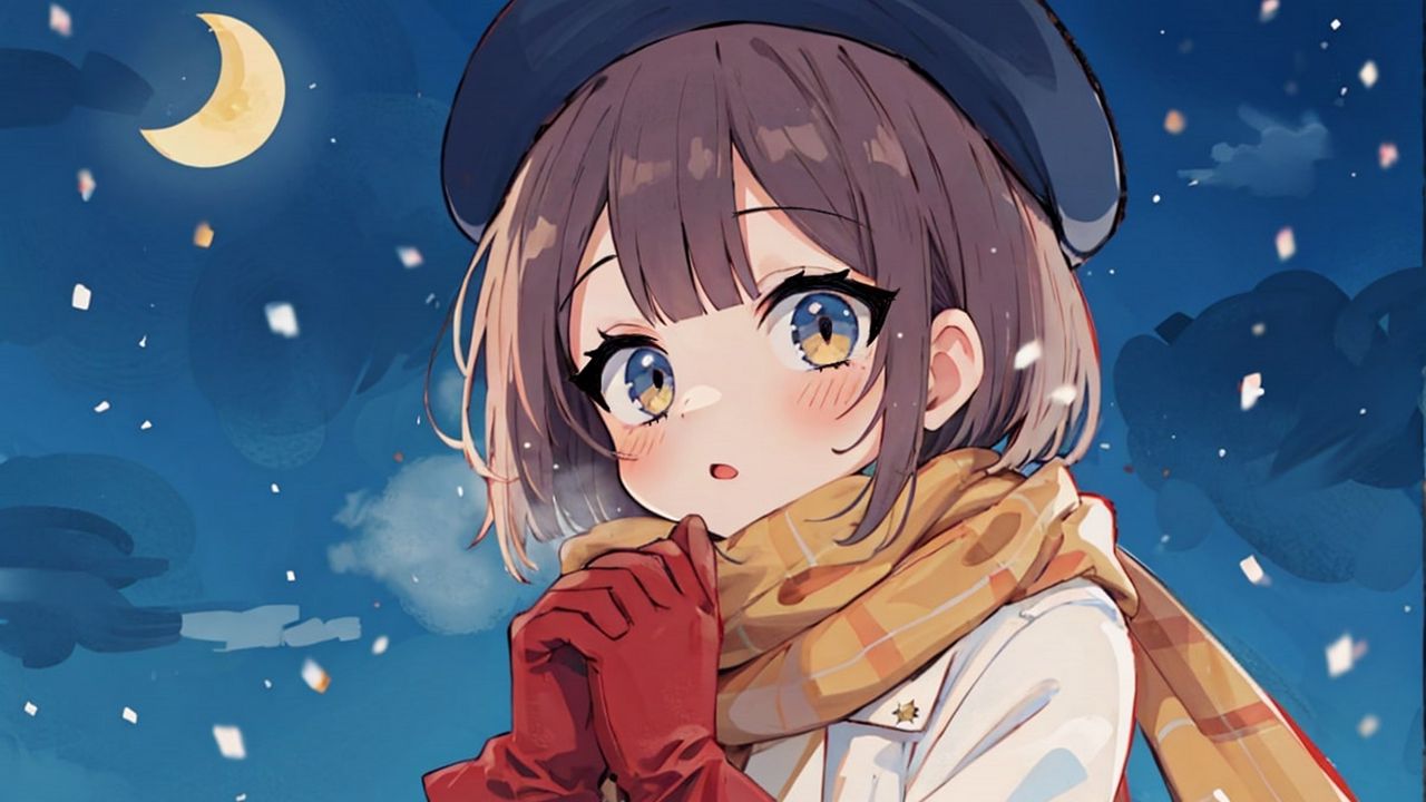 Wallpaper girl, gloves, winter, snow, art, anime