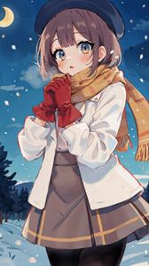 Preview wallpaper girl, gloves, winter, snow, art, anime