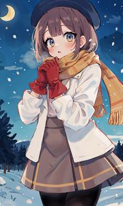 Preview wallpaper girl, gloves, winter, snow, art, anime