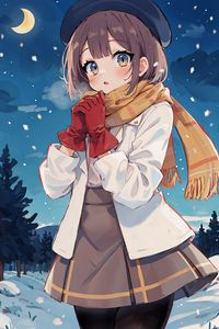 Preview wallpaper girl, gloves, winter, snow, art, anime
