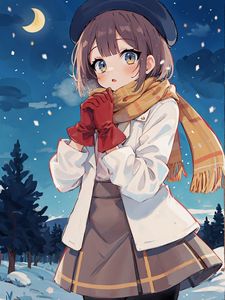 Preview wallpaper girl, gloves, winter, snow, art, anime