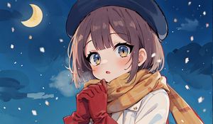Preview wallpaper girl, gloves, winter, snow, art, anime