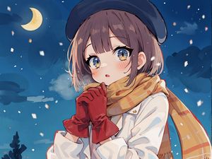 Preview wallpaper girl, gloves, winter, snow, art, anime