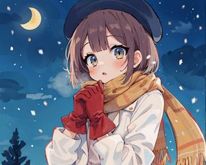 Preview wallpaper girl, gloves, winter, snow, art, anime