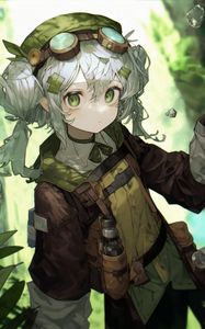 Preview wallpaper girl, googles, anime, green, art