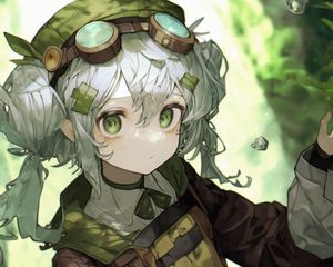 Preview wallpaper girl, googles, anime, green, art