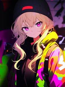 Preview wallpaper girl, graffiti, bright, art, anime