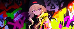 Preview wallpaper girl, graffiti, bright, art, anime