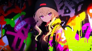 Preview wallpaper girl, graffiti, bright, art, anime