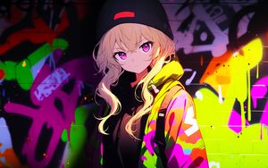 Preview wallpaper girl, graffiti, bright, art, anime