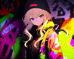 Preview wallpaper girl, graffiti, bright, art, anime