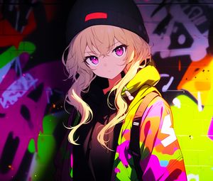 Preview wallpaper girl, graffiti, bright, art, anime