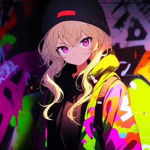 Preview wallpaper girl, graffiti, bright, art, anime