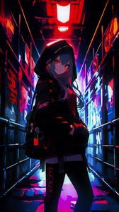 Preview wallpaper girl, graffiti, neon, alley, anime