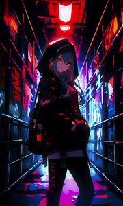 Preview wallpaper girl, graffiti, neon, alley, anime