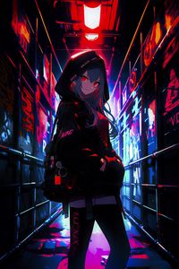 Preview wallpaper girl, graffiti, neon, alley, anime