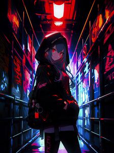 Preview wallpaper girl, graffiti, neon, alley, anime