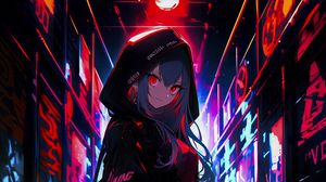 Preview wallpaper girl, graffiti, neon, alley, anime