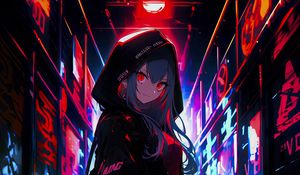 Preview wallpaper girl, graffiti, neon, alley, anime