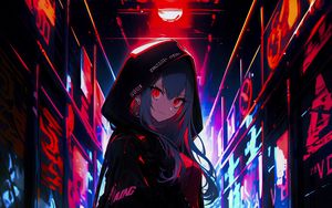 Preview wallpaper girl, graffiti, neon, alley, anime