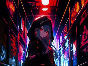 Preview wallpaper girl, graffiti, neon, alley, anime