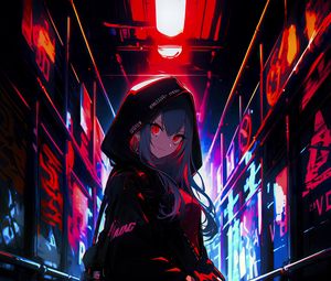 Preview wallpaper girl, graffiti, neon, alley, anime