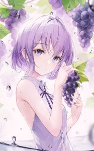 Preview wallpaper girl, grapes, glance, anime, art, cartoon