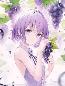 Preview wallpaper girl, grapes, glance, anime, art, cartoon