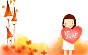 Preview wallpaper girl, graphic, heart, love, houses