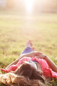 Preview wallpaper girl, grass, nature, rest, sunshine