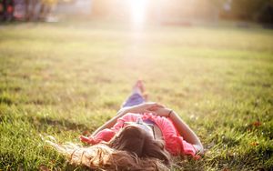 Preview wallpaper girl, grass, nature, rest, sunshine