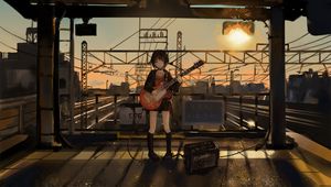 Preview wallpaper girl, guitar, anime, musician, electric guitar, art