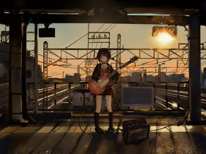 Preview wallpaper girl, guitar, anime, musician, electric guitar, art