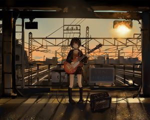 Preview wallpaper girl, guitar, anime, musician, electric guitar, art