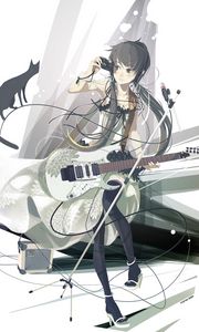 Preview wallpaper girl, guitar, camera, music, anime