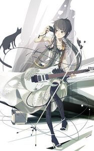Preview wallpaper girl, guitar, camera, music, anime