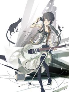 Preview wallpaper girl, guitar, camera, music, anime