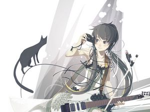 Preview wallpaper girl, guitar, camera, music, anime