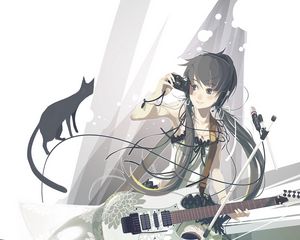 Preview wallpaper girl, guitar, camera, music, anime