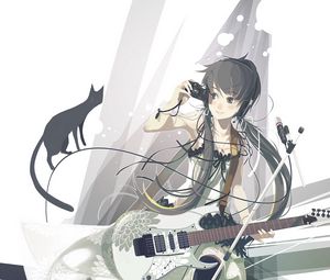 Preview wallpaper girl, guitar, camera, music, anime